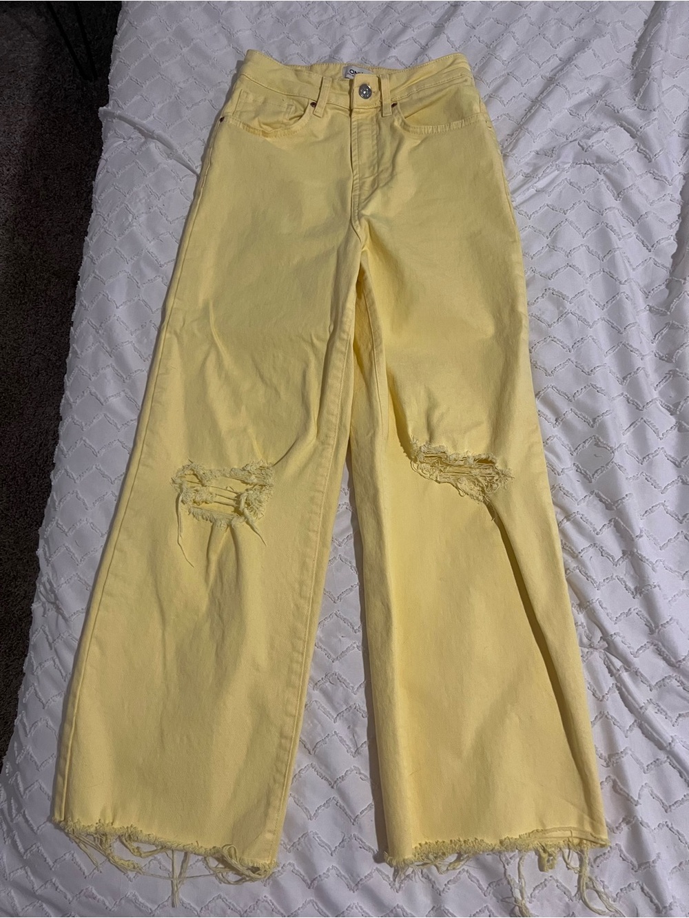 ONLY Denim Yellow Distressed Wide-Leg Jeans